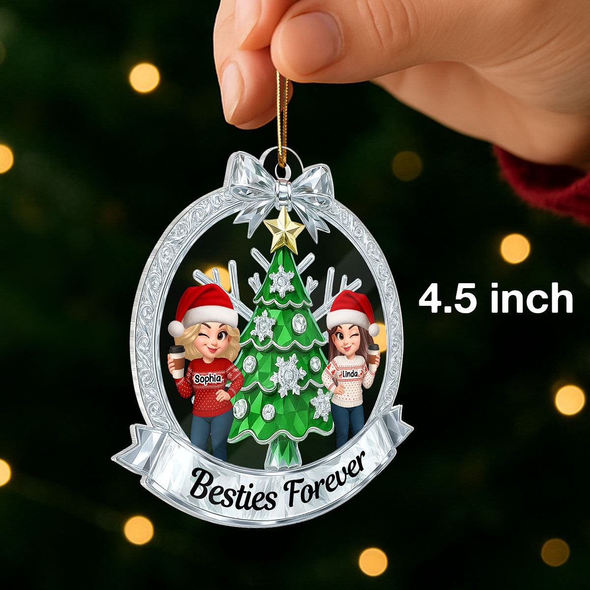 Besties on Crystal Effect Wreath - Personalized Acrylic Ornament - Christmas Gift for Besties