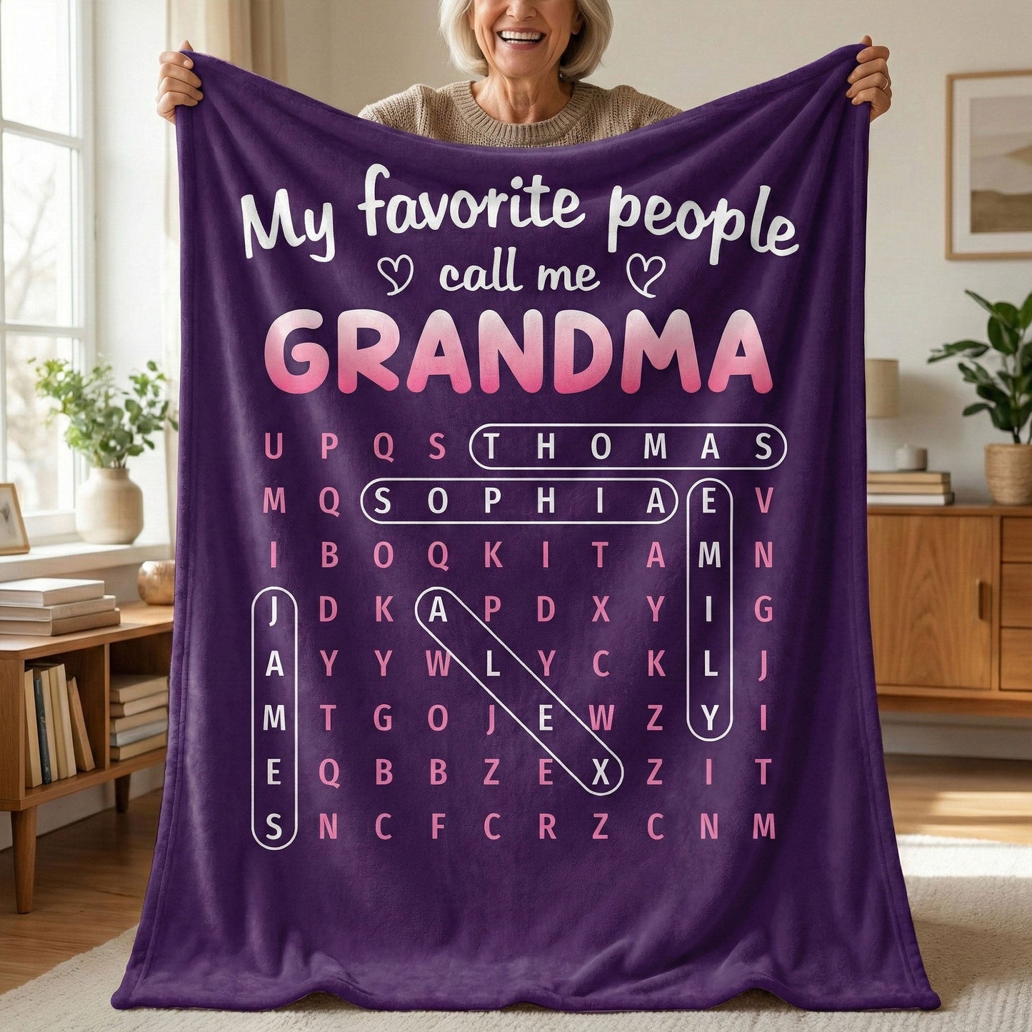 Favorite People Call Me Grandma Word Search Puzzle - Personalized Fleece Blanket - Mother's Day Gift For Grandma