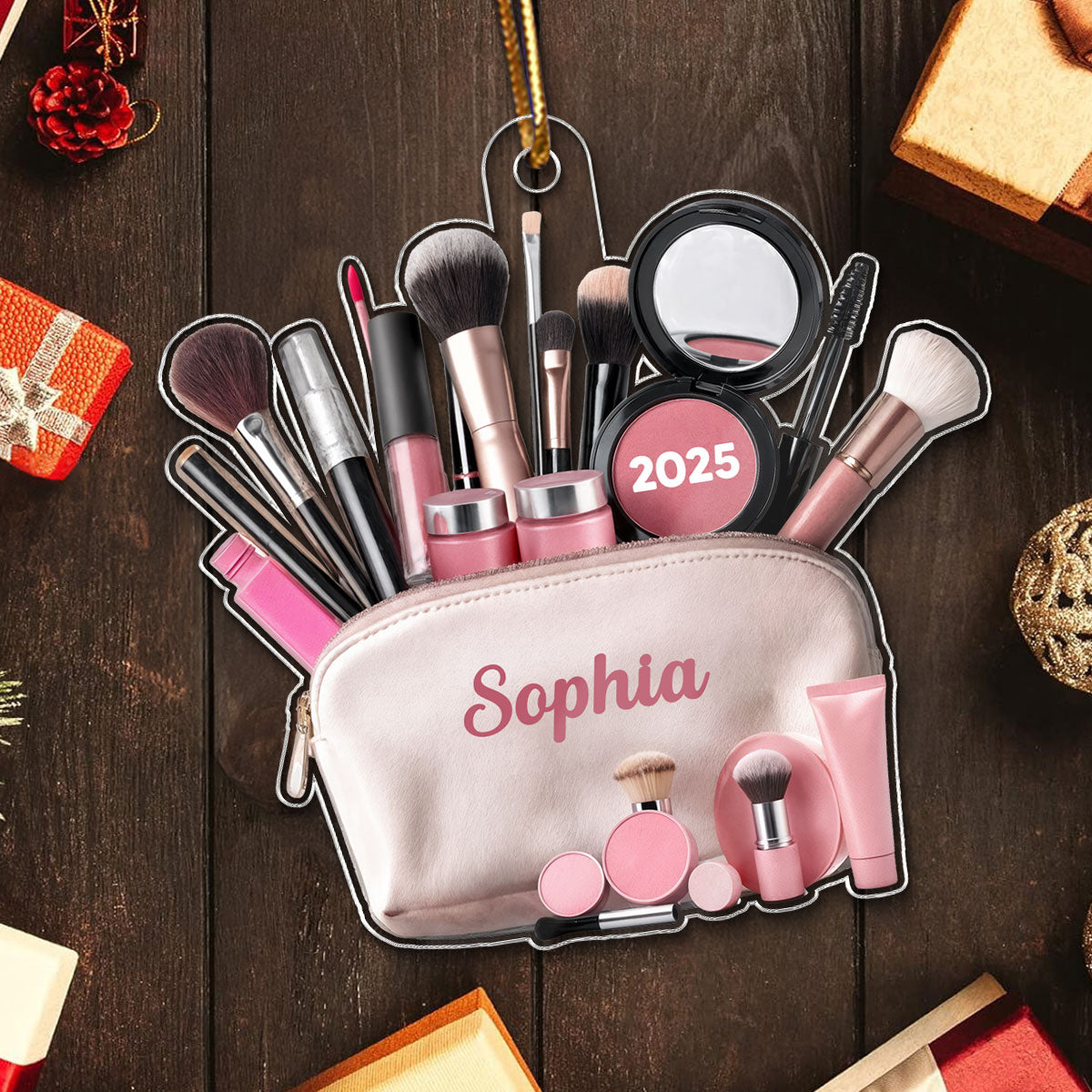 3D Effect Makeup Bag Beauty Brush - Personalized Acrylic Ornament - Christmas Gifts For Makeup Lovers, Christmas Tree Decor