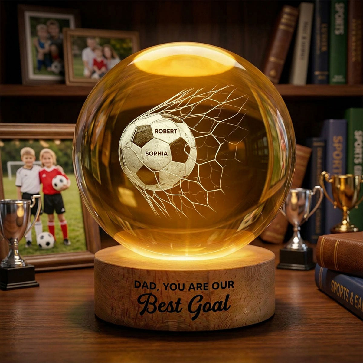 We Scored The Best Dad - Personalized Crystal Ball LED Night Light -  Gift For Soccer Dad