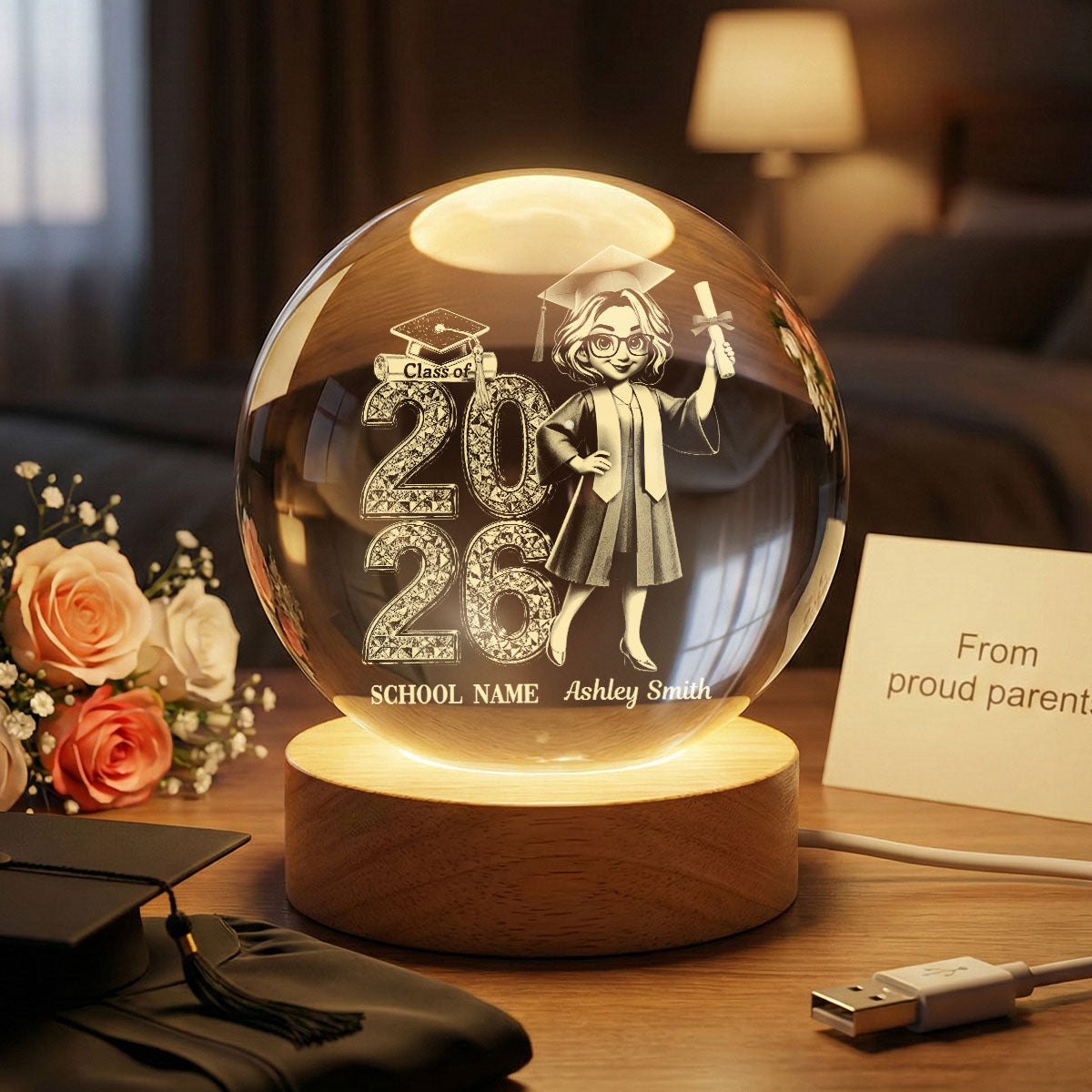 Class Of 2026 2027 Senior Glowing - Personalized Crystal Ball LED Night Light - Graduation Gift For Graduates, Daughter, Son