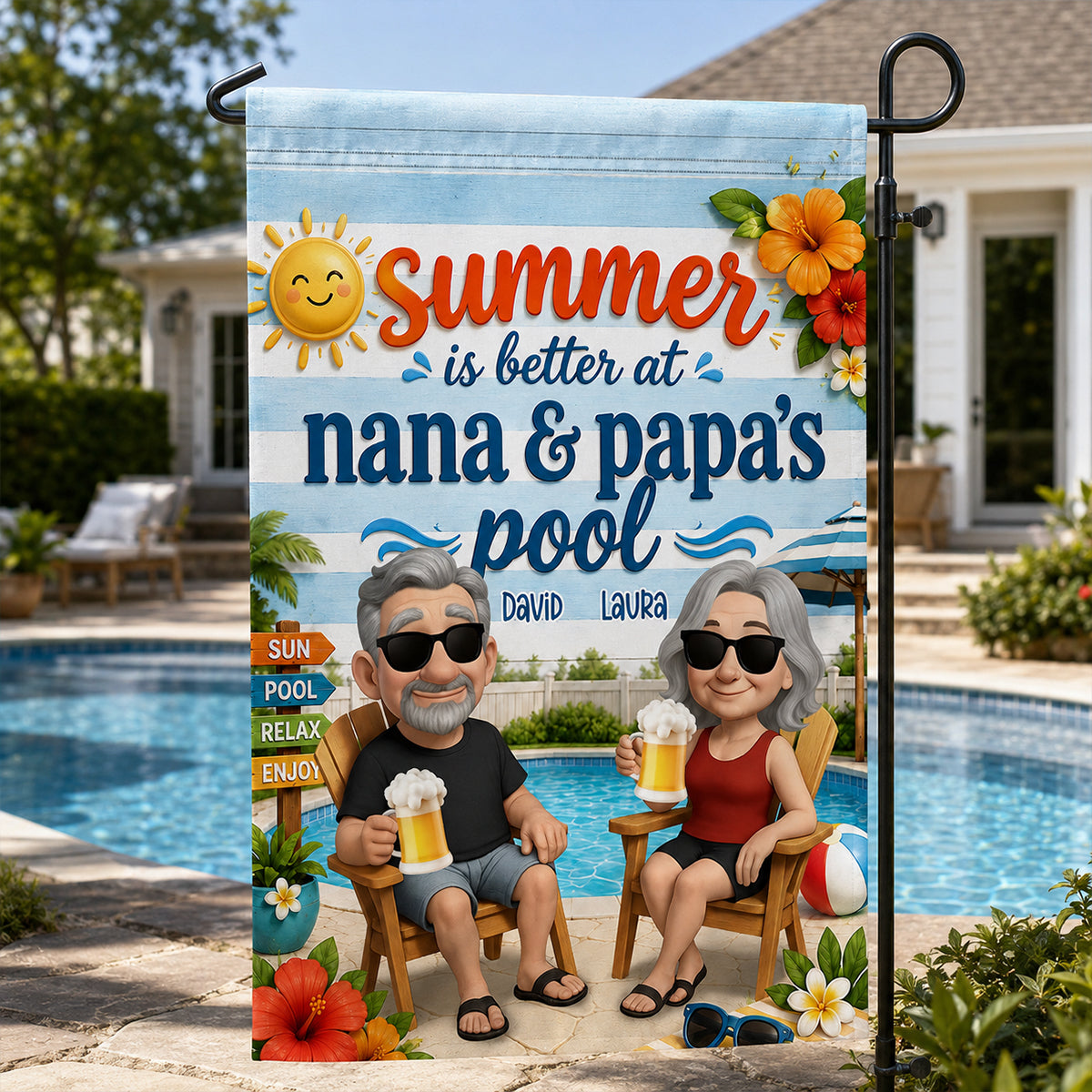 Summer Is Better At Nana & Papa's Pool - Personalized Garden Flag - Gift For Grandparents, Summer Decorations