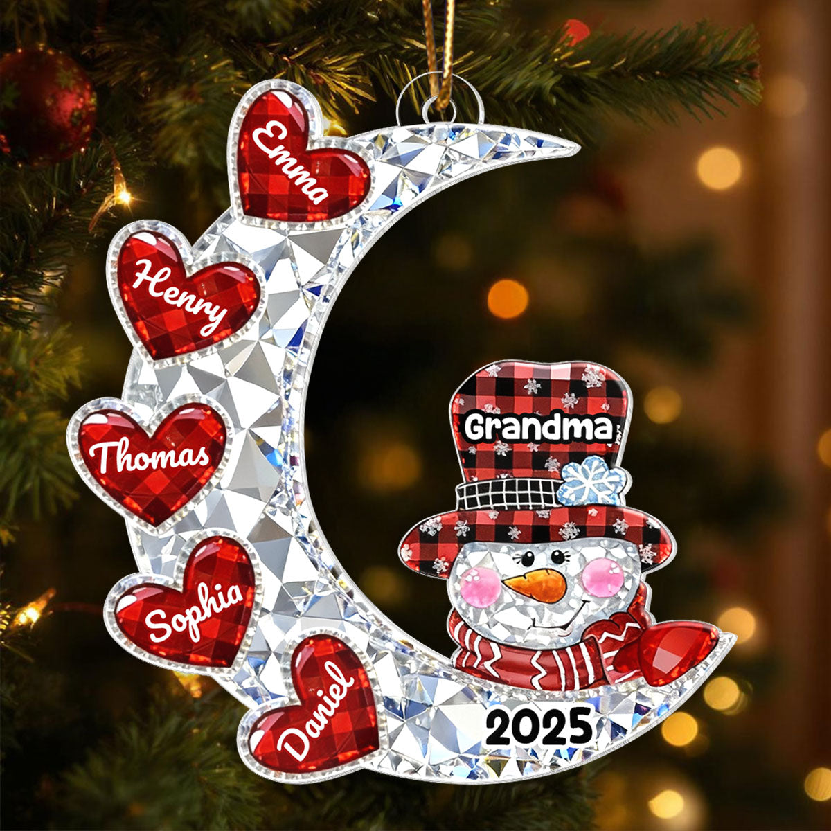 3D Crystal Effect Grandma Grandkid Moon Heart - Personalized Acrylic Ornament - Christmas Gift for Grandma, Grandkids