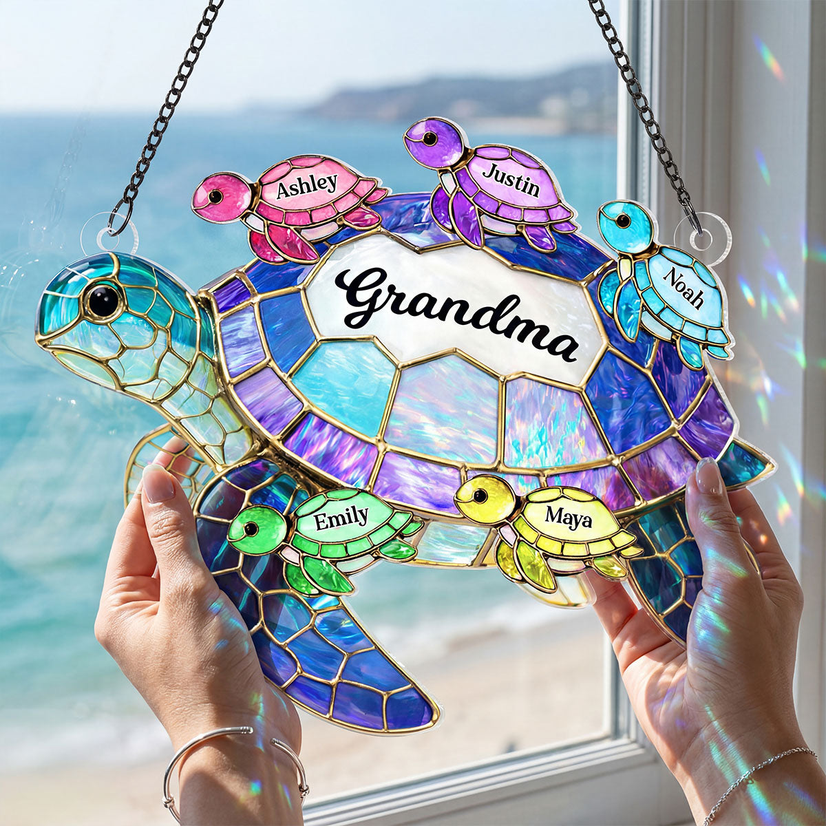 Turtle Mom Grandma - Personalized Suncatcher - Heartfelt Mother's Day Gift for Mom, Grandma, Wife