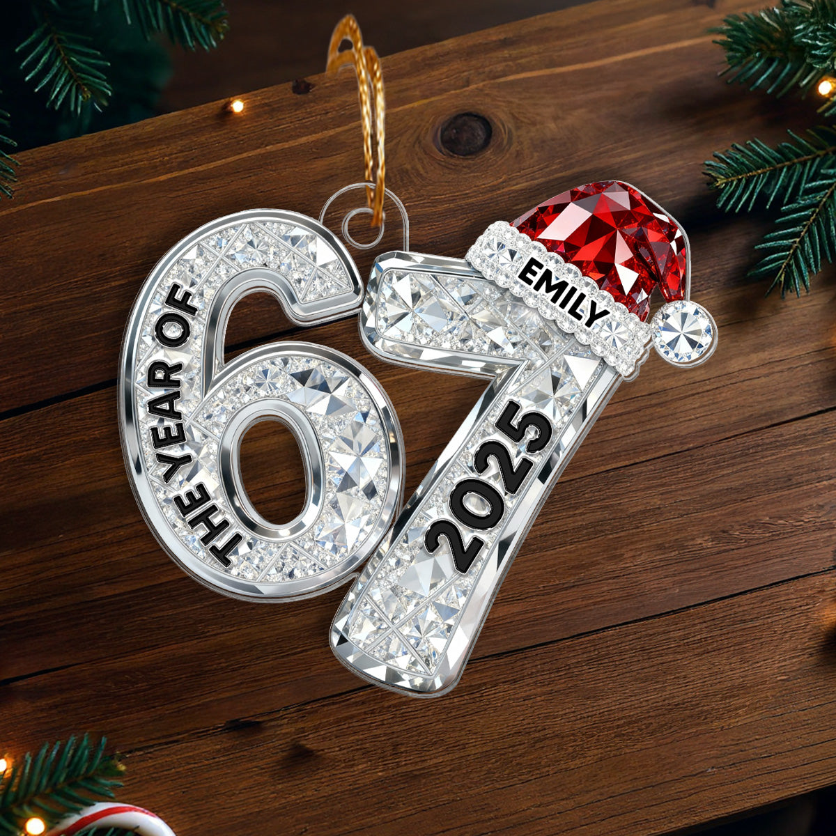 3D Effect Flat 67 Six Seven 2025 Slang Christmas - Personalized Acrylic Ornament - Funny Christmas Gift For Teen, Grandkid, Gen Alpha