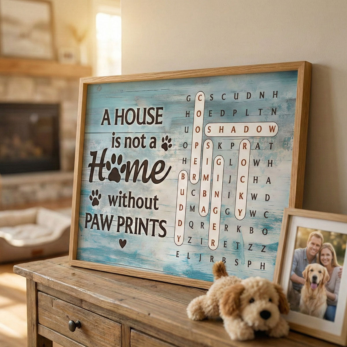 Home With Paw Prints Pet Name Word Search Puzzle - Personalized Poster