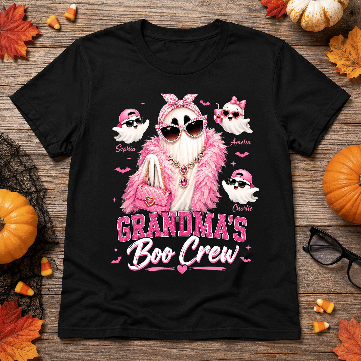 Grandma's Boo Crew Glam Ghost - Personalized Shirt - Halloween Gift for Grandma, Summerween