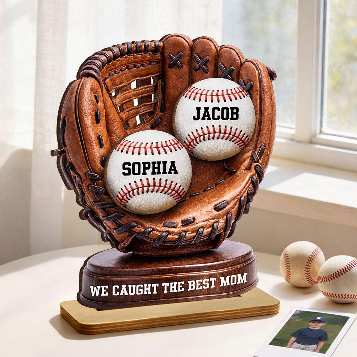 We Caught The Best Mom Baseball Glove - Personalized 2-Layered Wooden Plaque - Mother's Day Gift for Mom, Wife
