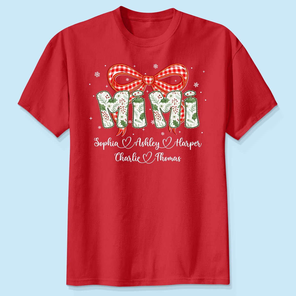 Grandma Coquette Floral Christmas Pattern With Kids Names - Personalized Shirt