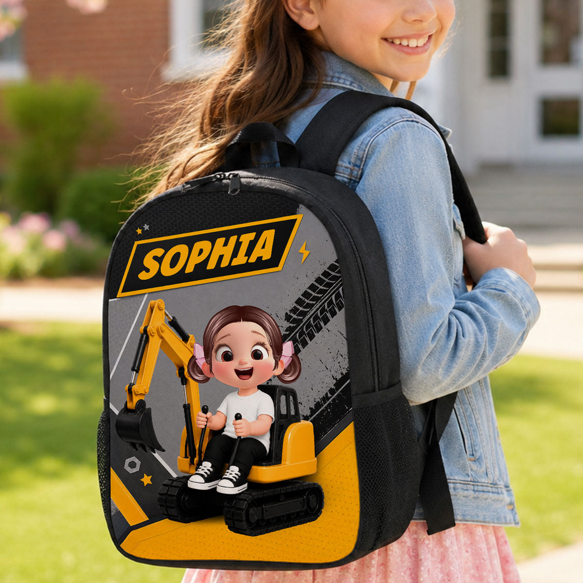 Cute Kid Ride Excavator - Personalized Backpack - Back To School Gift For Kids, Grandkids