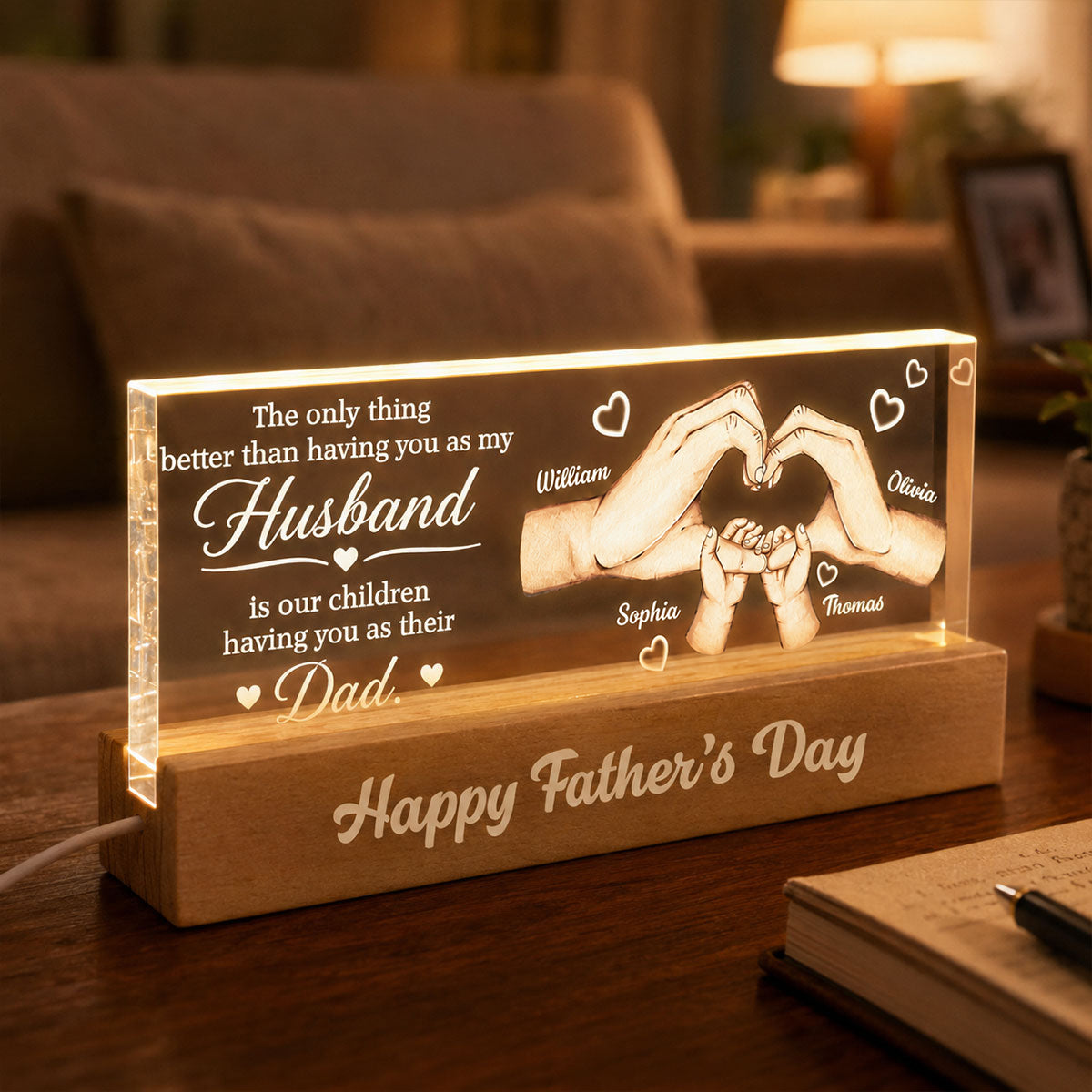 The Only Thing Having You As My Husband Family Hands - Personalized Acrylic Block LED Night Light - Father's Day Gift For Husband