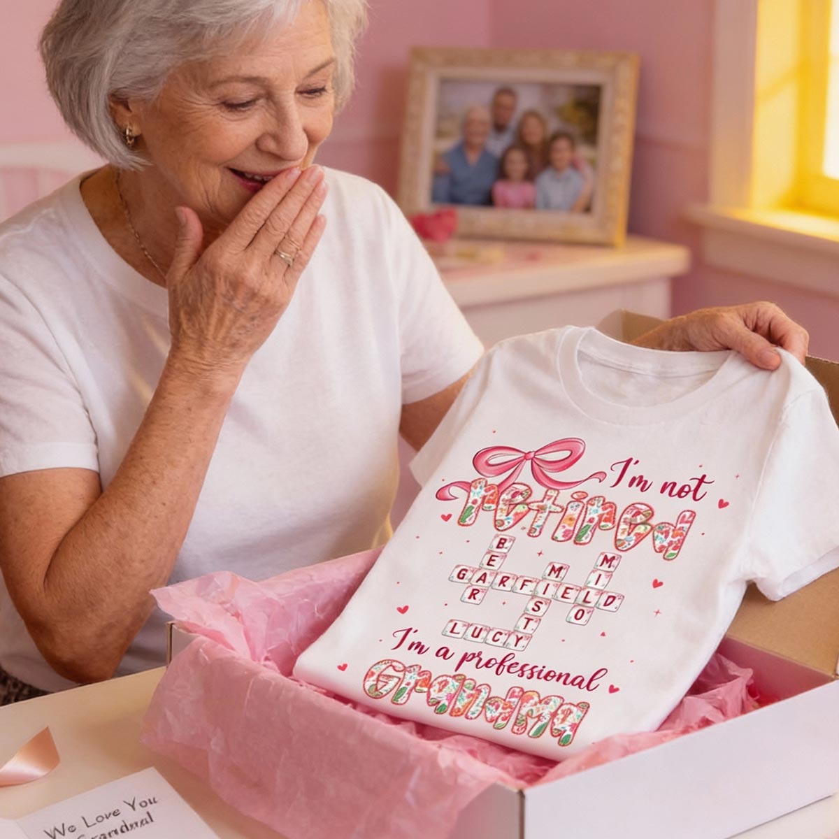 Coquette Not Retired Professional Grandma Crossword Art - Personalized Shirt - Gift For Grandma, Funny Shirt For Grandma