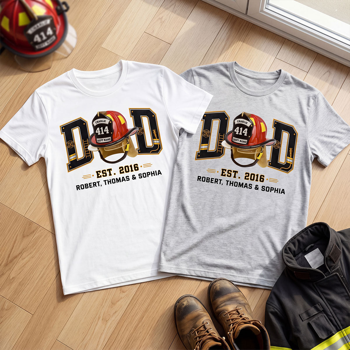 Proud Firefighter Dad Firefighter Helmet - Personalized Shirt - Father's Day Gift For Dad, Husband