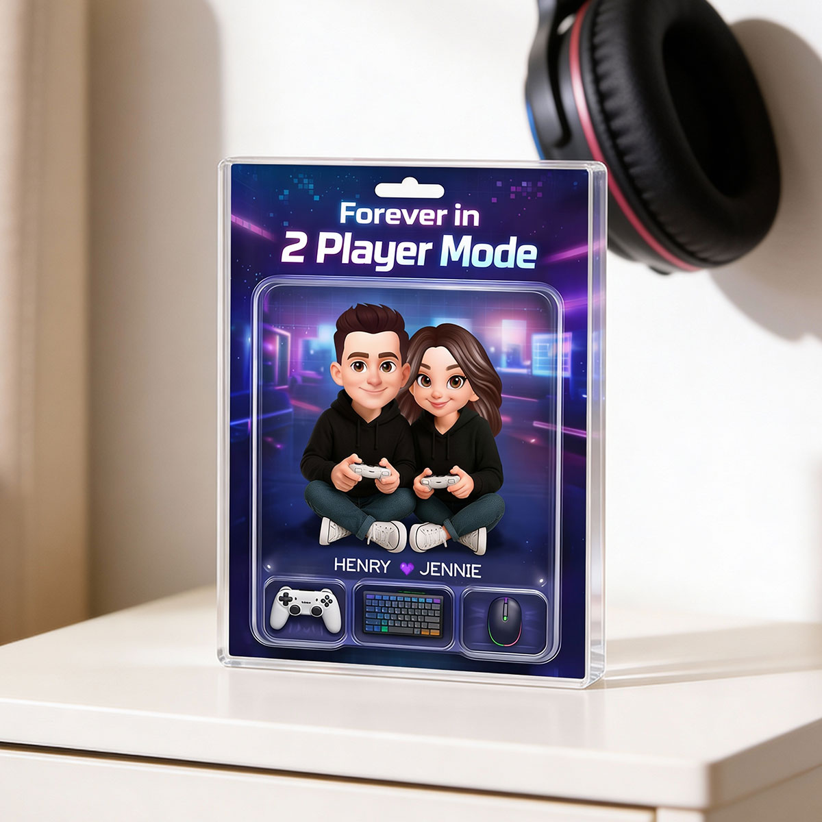Forever In 2 Player Mode Gaming Couple - Personalized Acrylic Block Plaque - Heartfelt Valentine, Anniversary Gift For Gamers, For Him, For Her