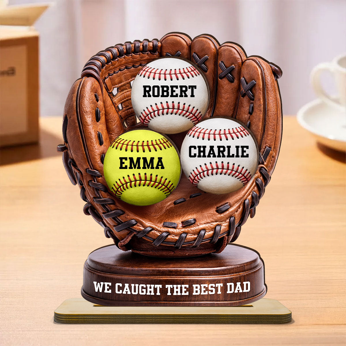 We Caught The Best Dad Baseball Glove - Personalized 2-Layered Wooden Plaque -  Gift for Dad, Husband