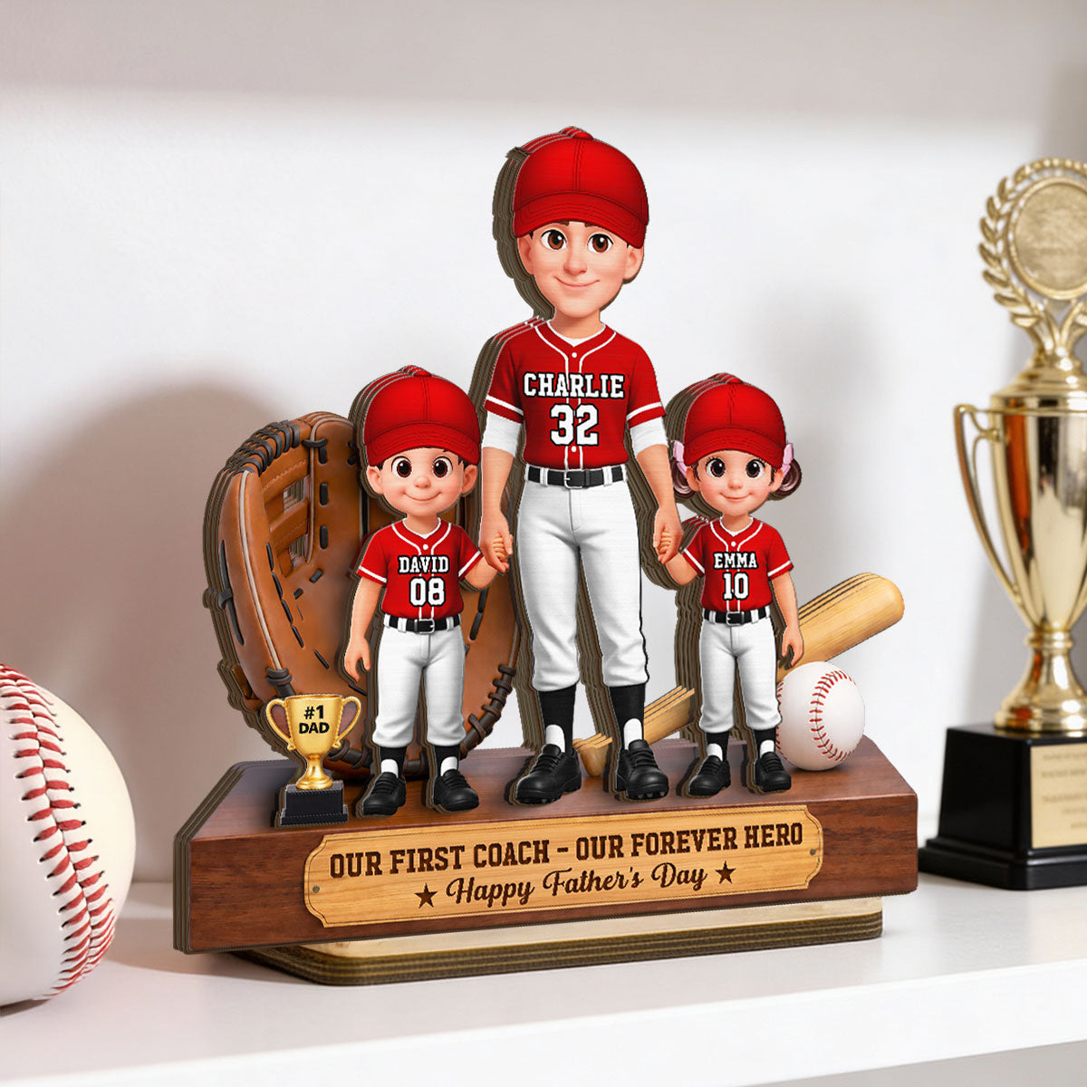 Baseball No.1 Dad We Caught The Best Dad - Personalized 2-Layered Wooden Plaque -  Gift For Dad