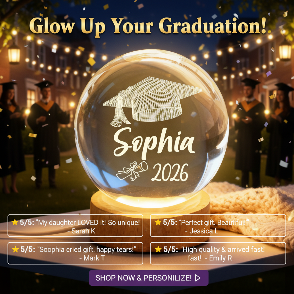 Graduation Senior Illusion Graduation Cap - Personalized Crystal Ball LED Night Light - Gift For Graduation Day, Graduation Gift, Keepsake