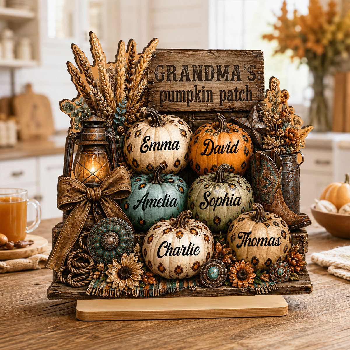 Western Leopard Grandma's Pumpkin Patch - Personalized 2-Layered Wooden Plaque - Fall Halloween Decor for Grandma