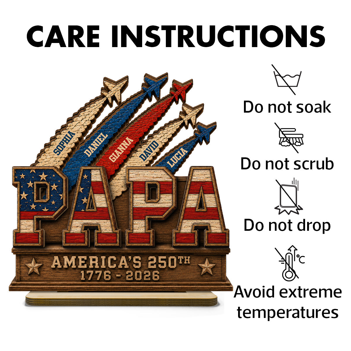 Dad Grandpa Nation Flag American 250th Anniversary - Personalized Wooden Plaque -  Gift For Dad, Grandpa