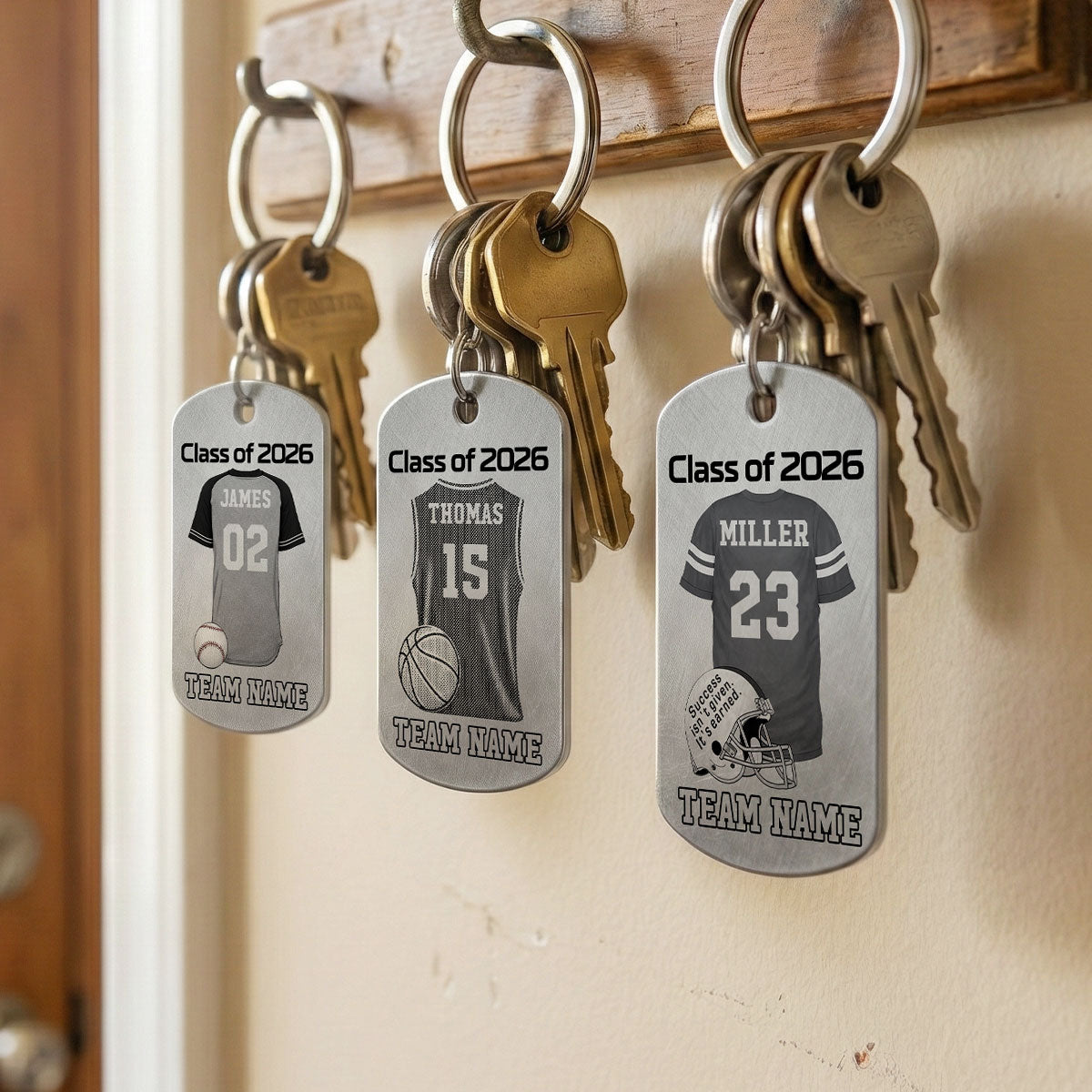 Sport Player Graduation Keepsake - Personalized Metal Keychain - Graduation Gift, Basketball, Baseball, Football