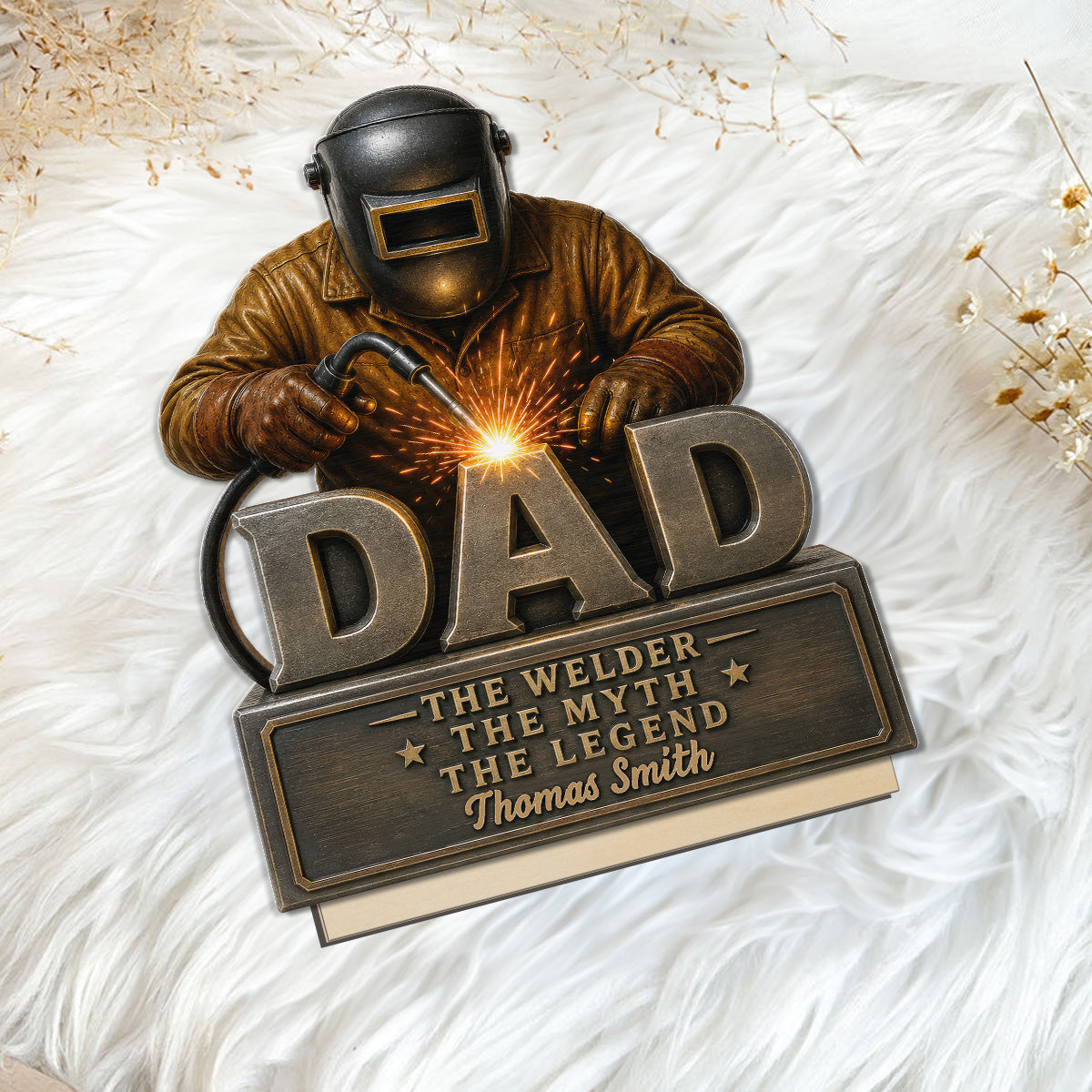 Welder Dad The Man The Myth - Personalized 2-Layered Wooden Plaque -  Gift For Welders, Metal Worker Mechanic Welding Dad, Husband