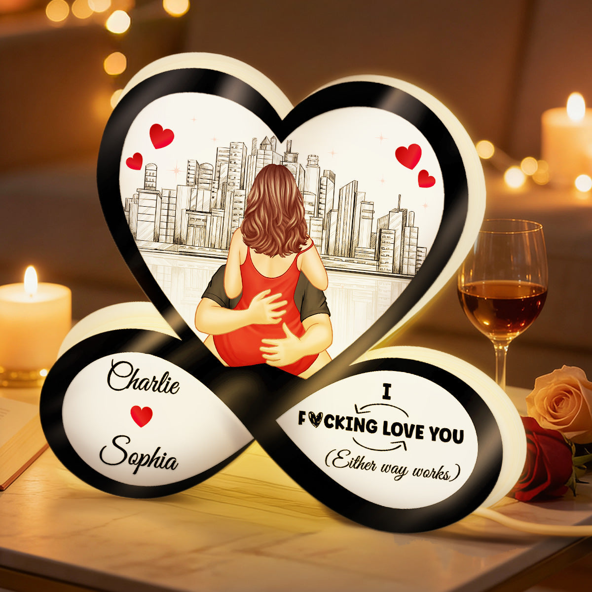 Skyline Infinity Heart Funny Romantic Couple - Personalized Light Box - Gift For Couple