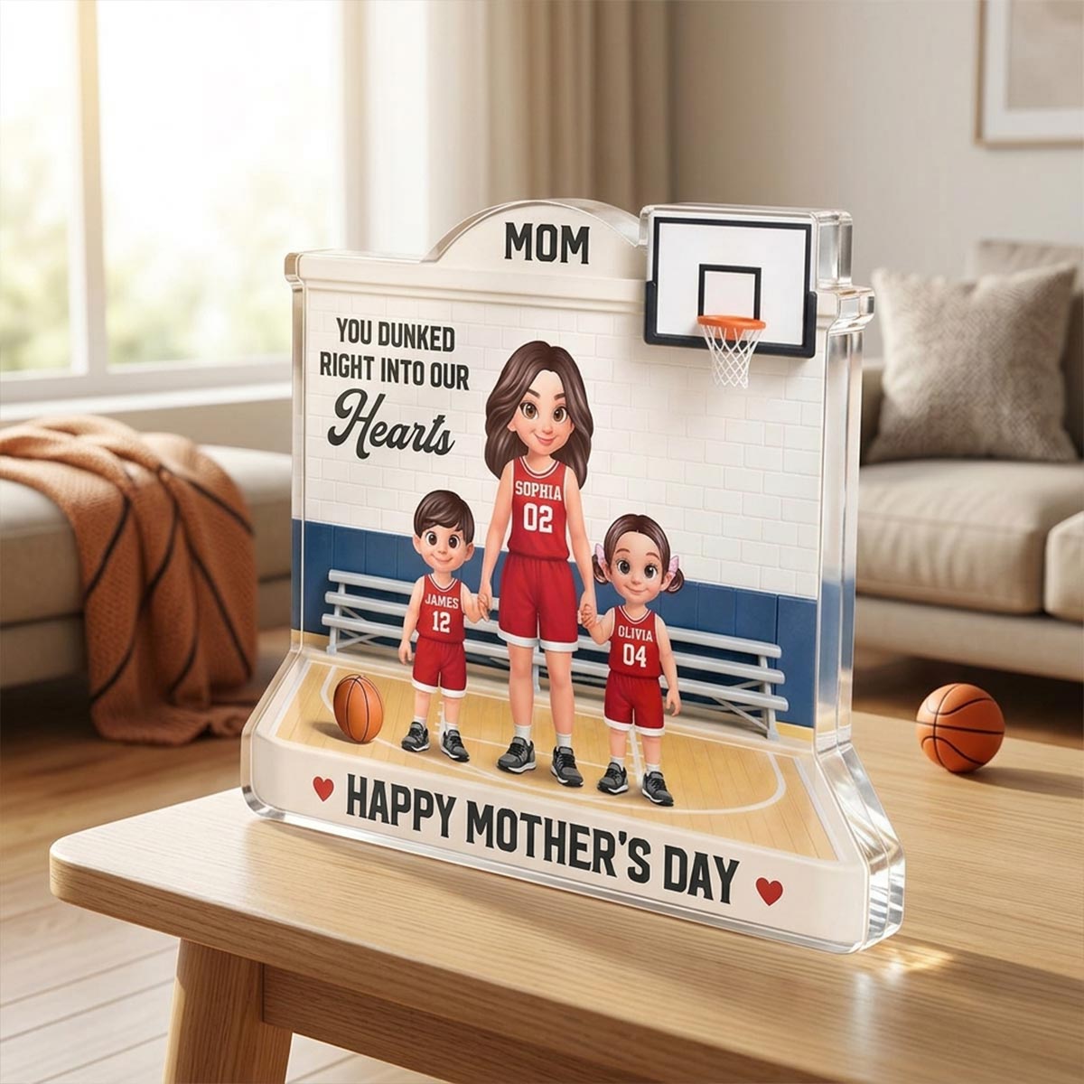 Basketball Mom You Dunked Right Into Our Hearts 2D Flat - Personalized Acrylic Block Plaque - Mother's Day Gift For Basketball Mom
