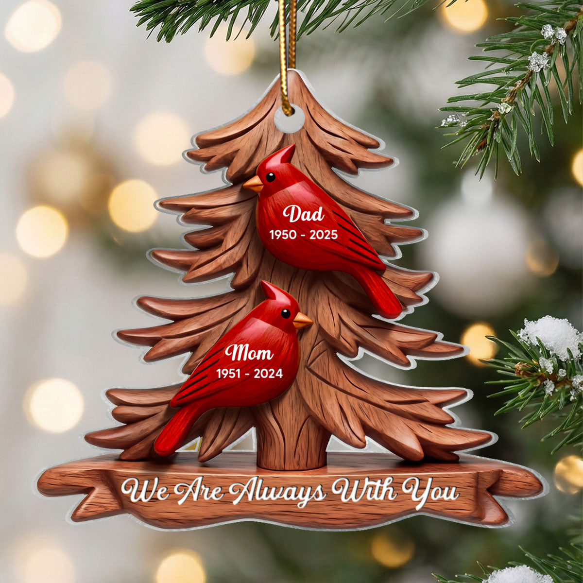 3D Effect Flat Christmas Cardinals Memorial - Personalized Ornament - Remembrance Gift, Sympathy Gift