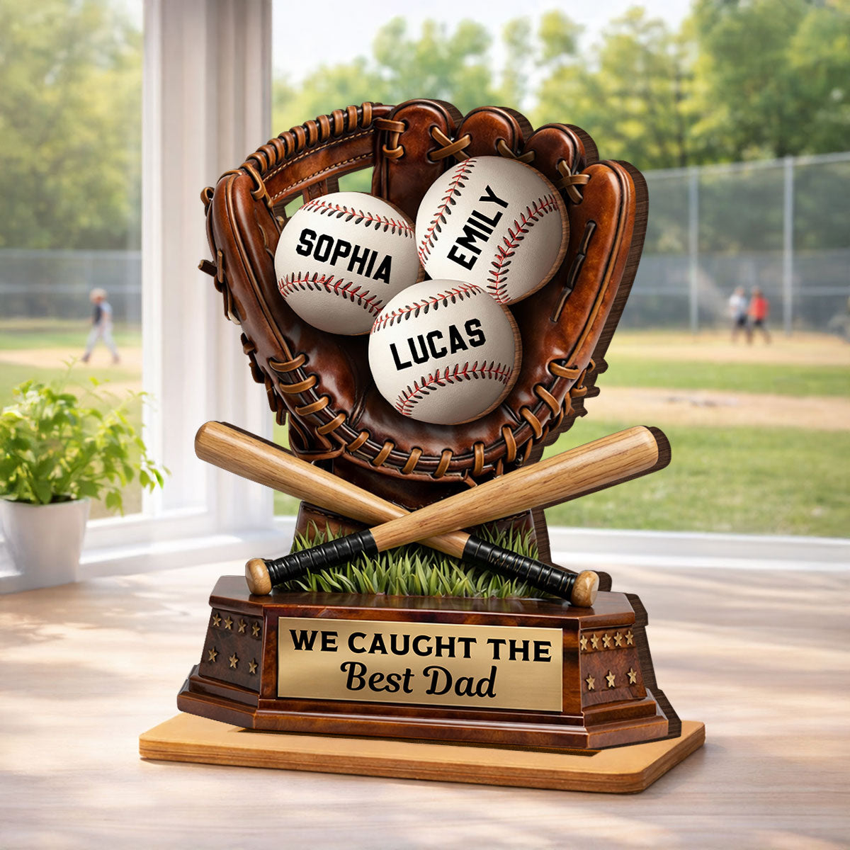 We Caught The Best Dad, Baseball Dad - Personalized 2-Layered Wooden Plaque -  Gift for Dad, Husband