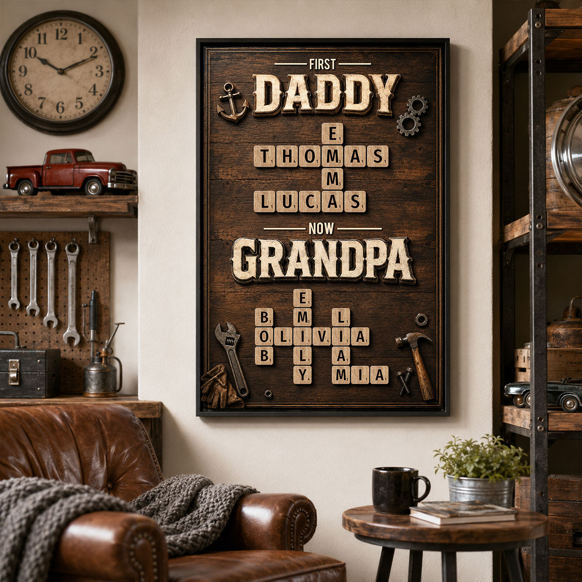 First Dad Now Grandpa Crossword Puzzle Art - Personalized Poster - Father's Day Gift for Dad, Grandpa