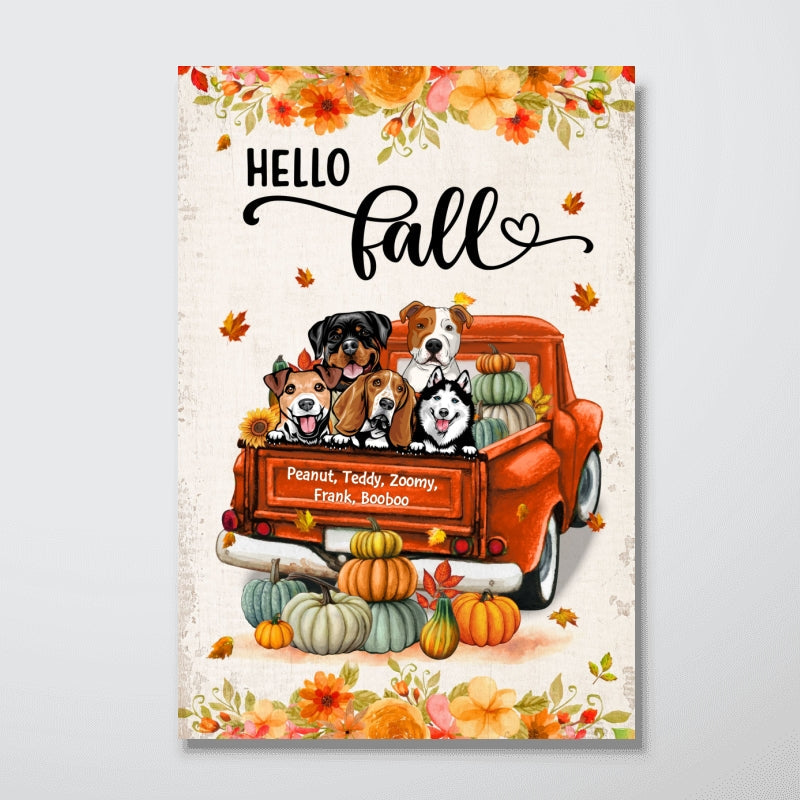 Hello Fall Dogs On Truck Personalized Poster
