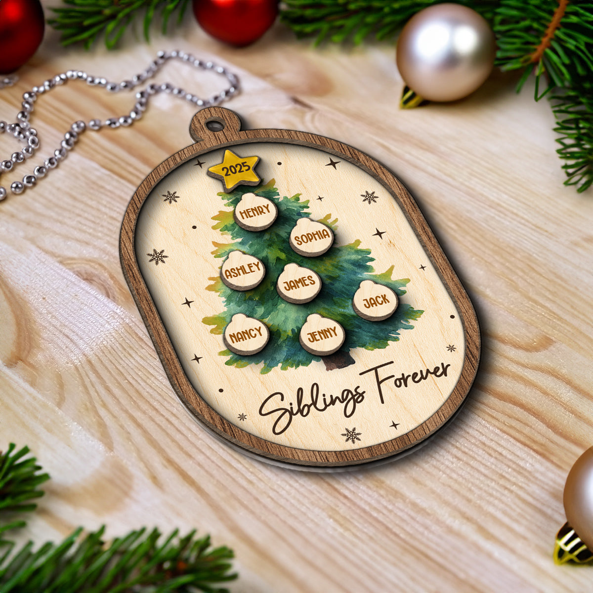 Siblings Forever Christmas Tree Ornaments - Personalized Wooden Ornament - Christmas Gift for Siblings
