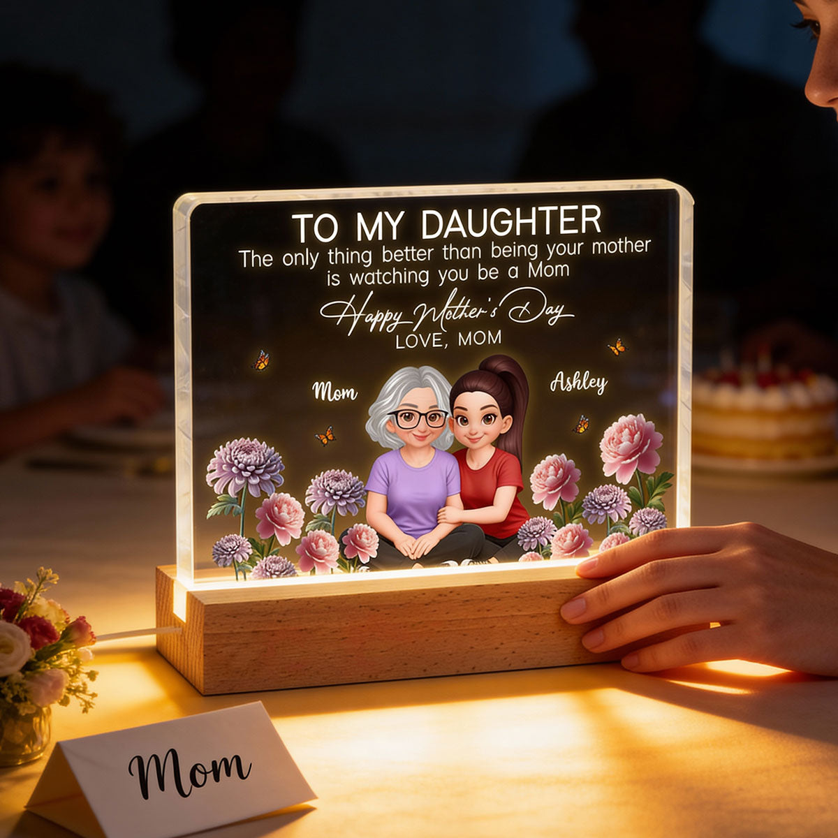 To My Daughter Happy Mother's Day Custom Birth Month Flower - Personalized Acrylic Block LED Plaque - Mother's Day Gift For Daughter