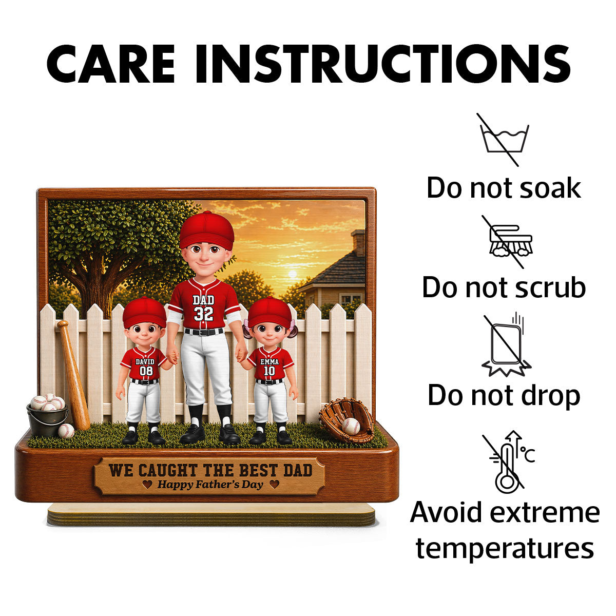 Baseball Dad And Kids Backyard We Caught The Best Dad - Personalized 2-Layered Wooden Plaque -  Gift For Dad