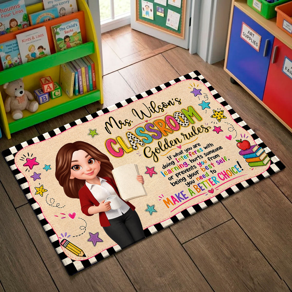 Teacher Classroom Golden Rules - Personalized Doormat - Back to School Decor, Gift for Teacher