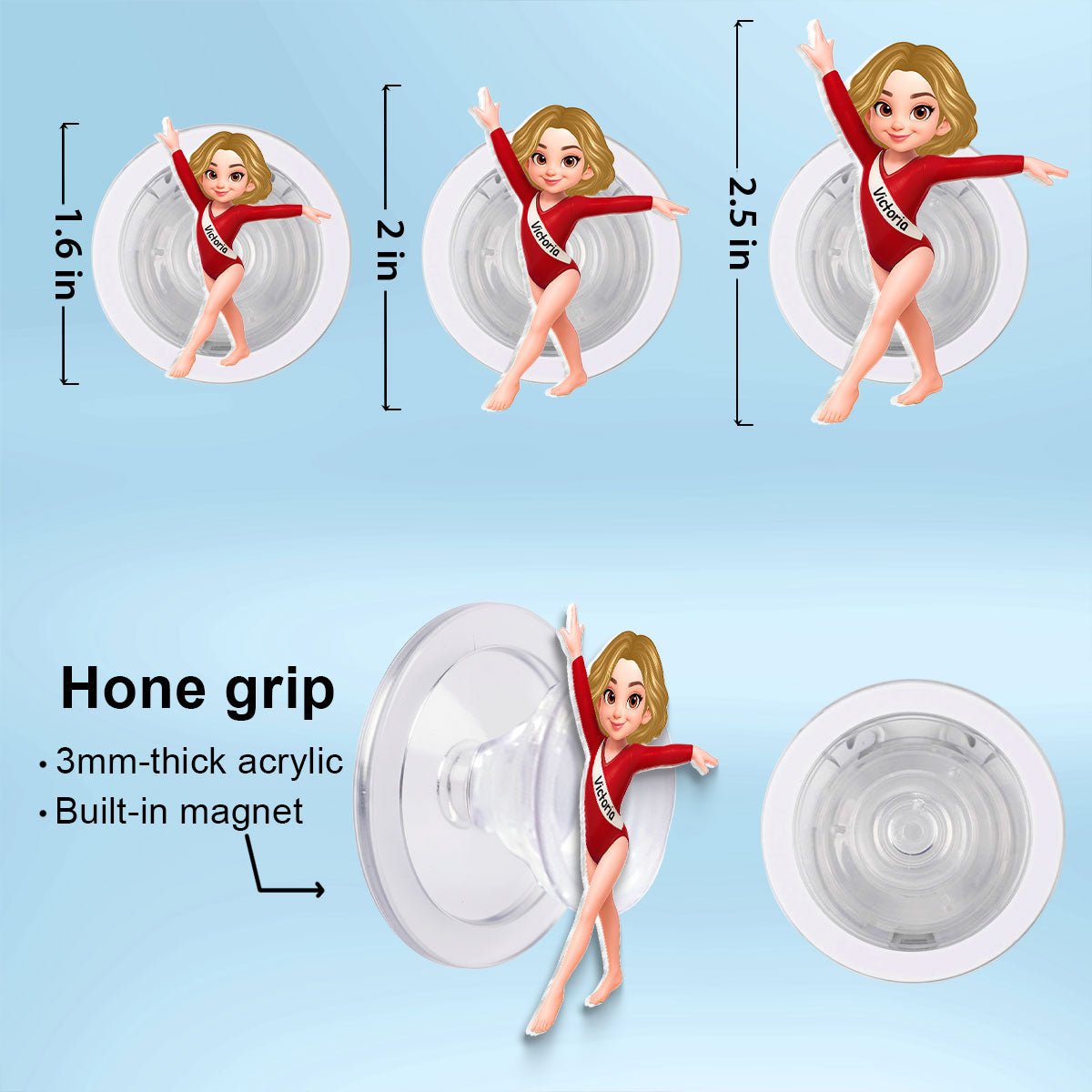 3D Effect Gymnastic Girl - Personalized Acrylic Magnetic Phone Grip - Gift For Daughter Granddaughter, Girlfriend