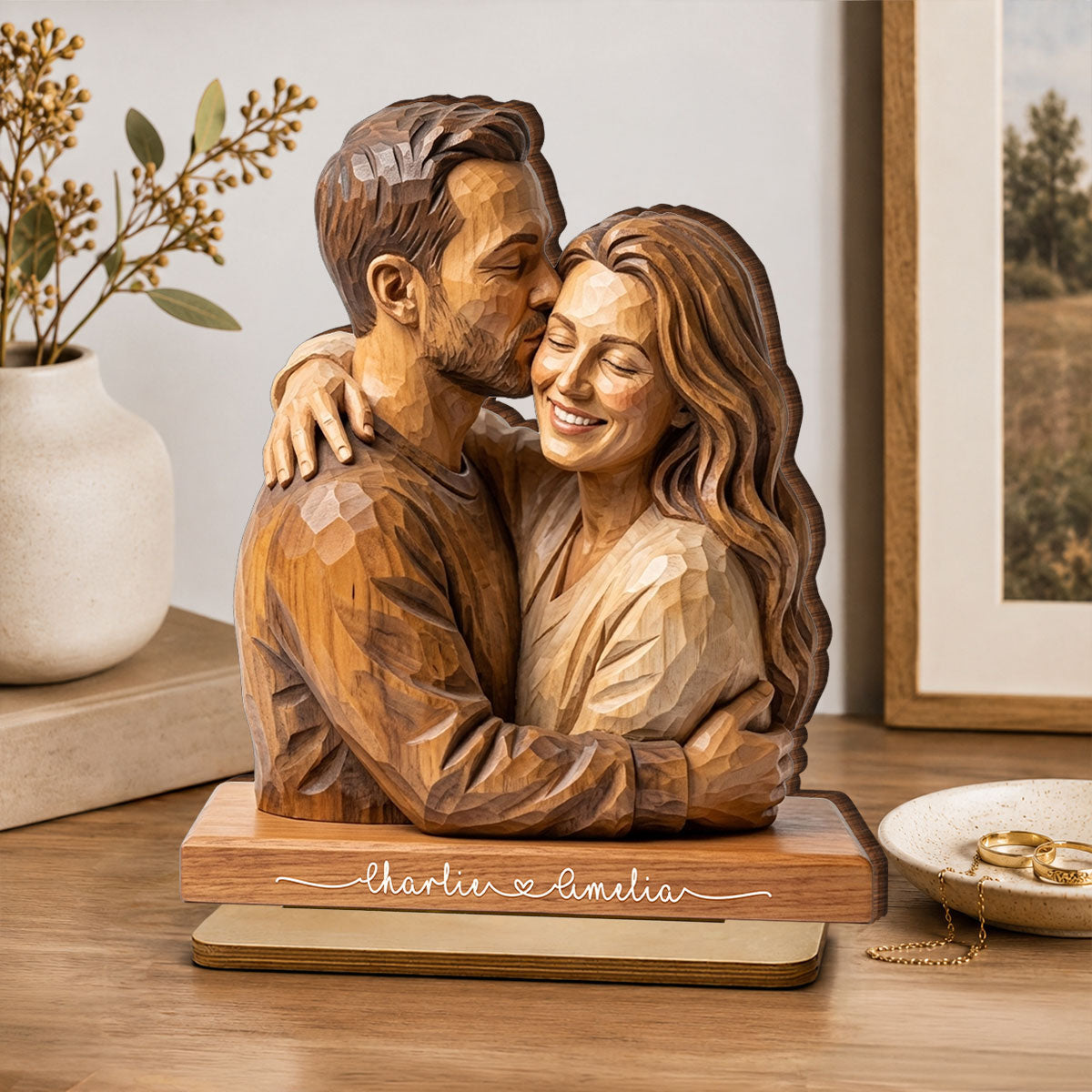 Custom Couple Photo - Personalized 2-Layered Wooden Plaque - Romantic Anniversary Gift for Wife Husband