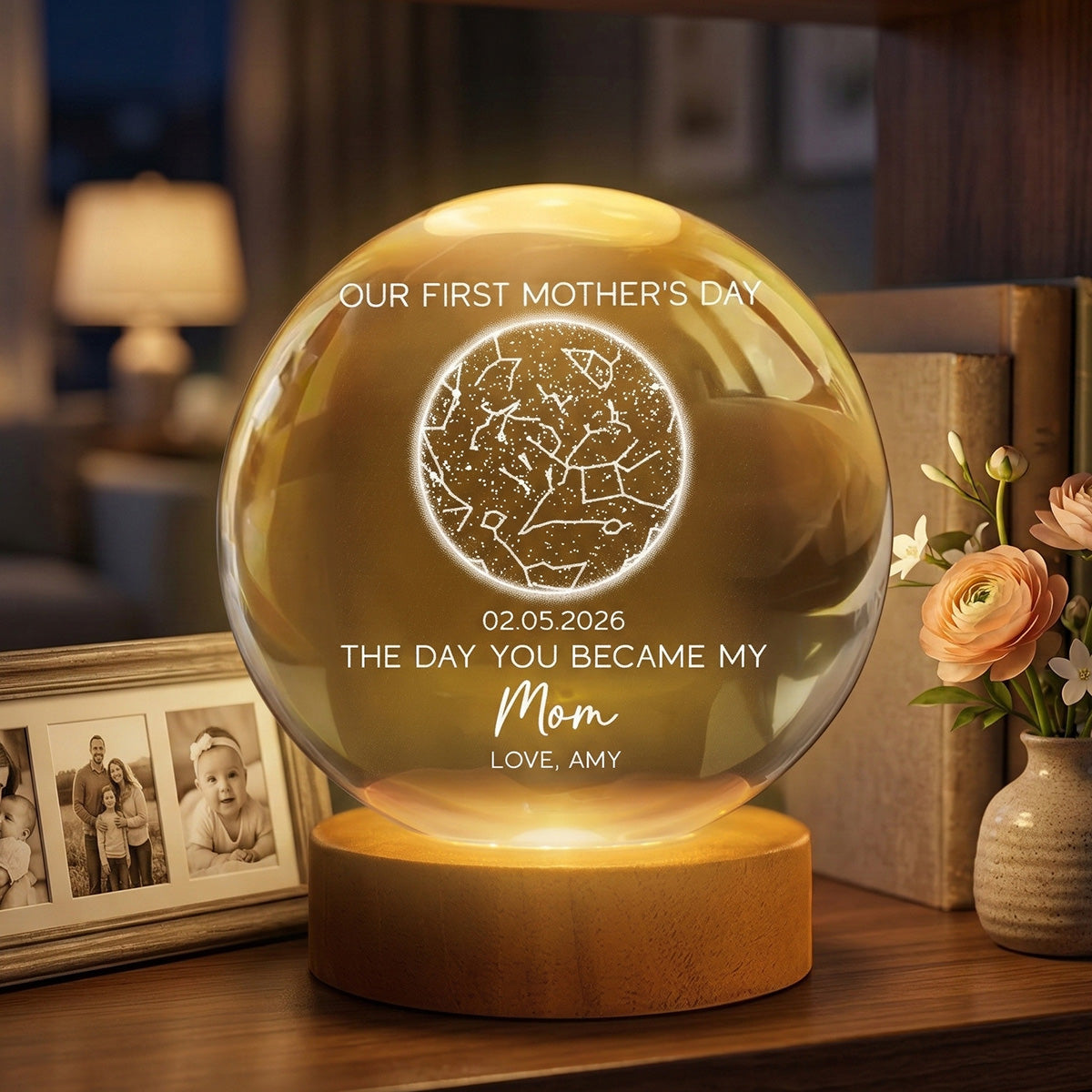The Day You Became My Mom Custom Star Map First Mother's Day - Personalized Crystal Ball LED Night Light - First Mother's Day Gift For New Mom