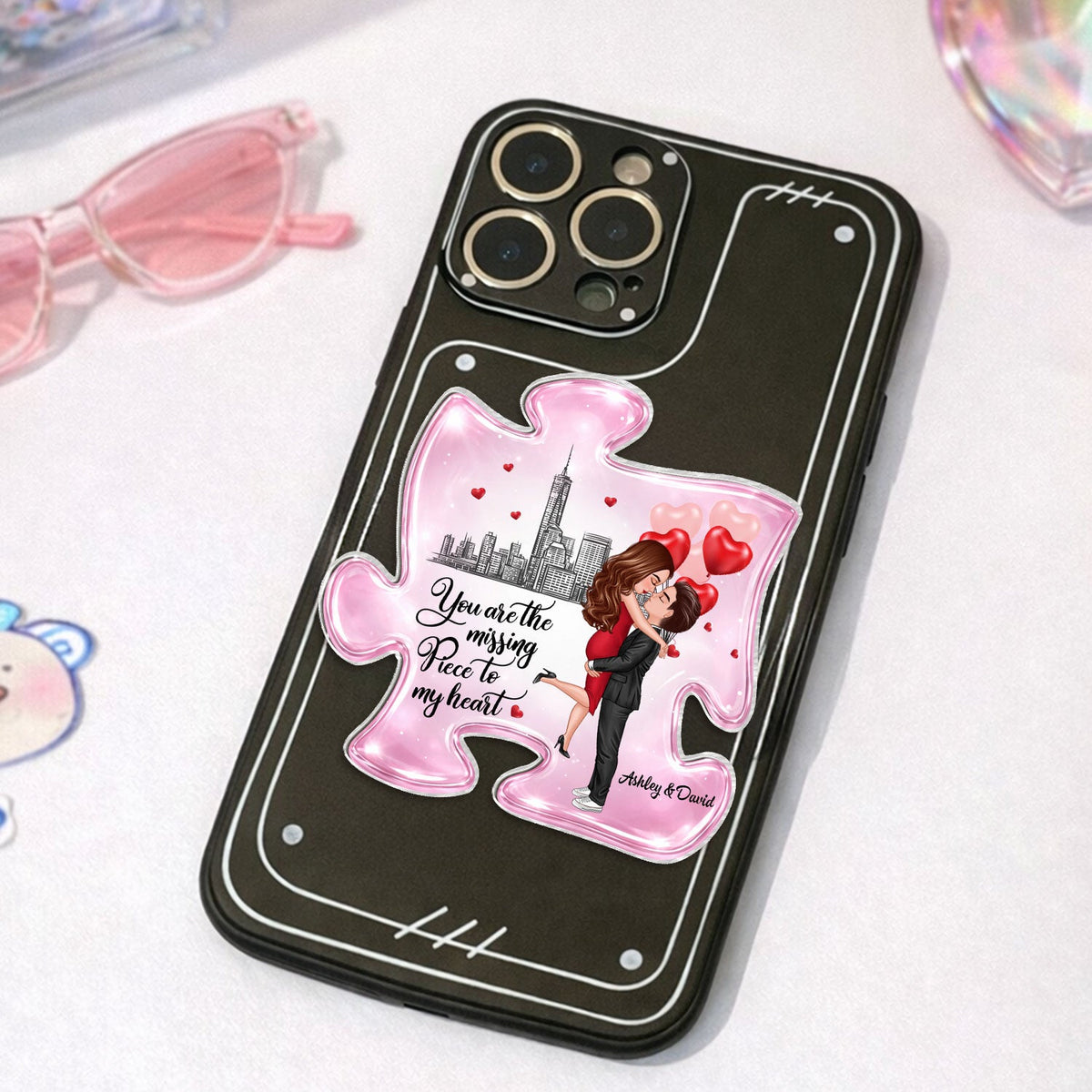 The Missing Piece To My Heart - Personalized Acrylic Magnetic Phone Grip - Anniversary Gift for Him, Gift for Her, Matching Phone Grips for Couples