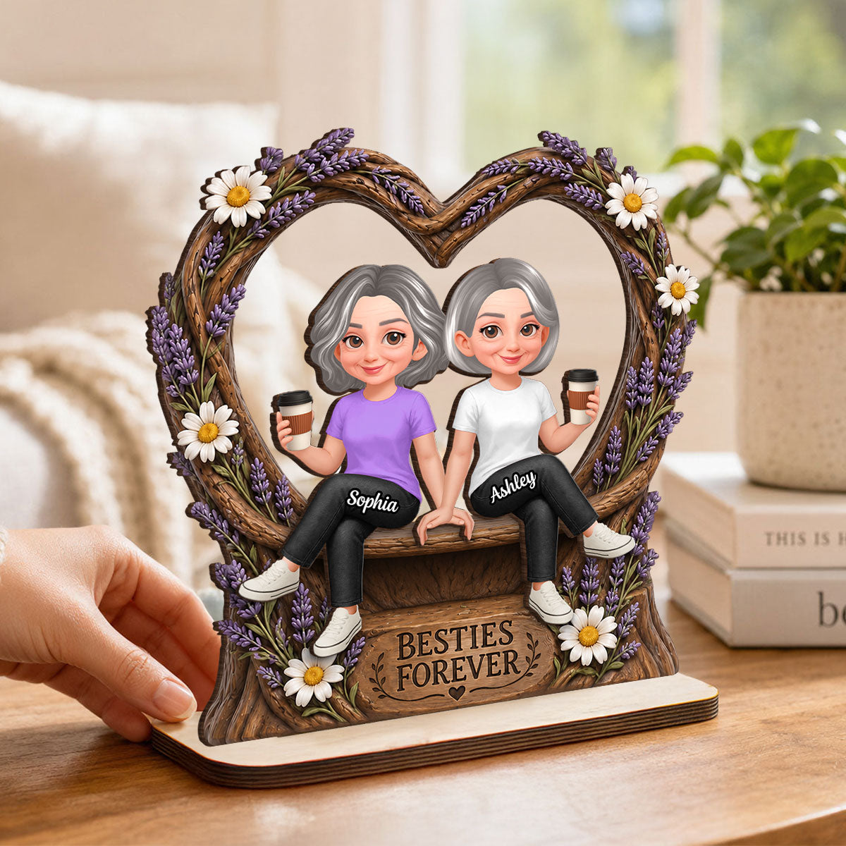 Lavender Flowers Besties Forever - Personalized 2-Layered Wooden Plaque - Birthday Gift, Gift For Best Friends