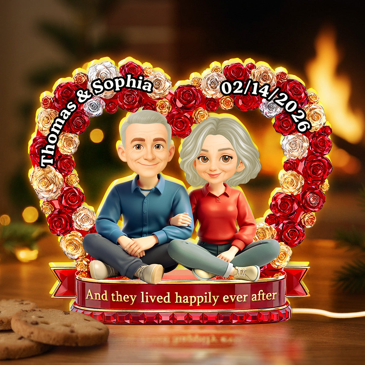 Flower Heart Couple Sitting Together - Personalized Light Box - Gift for Couple