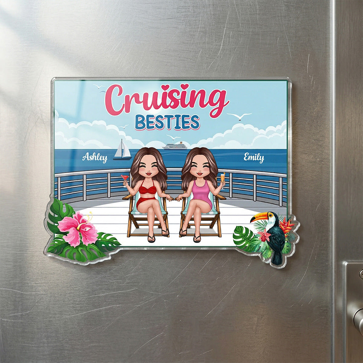 We're In Cruise Mode Besties Sitting Cruise Deck - Personalized Cruise Cabin Door Magnet