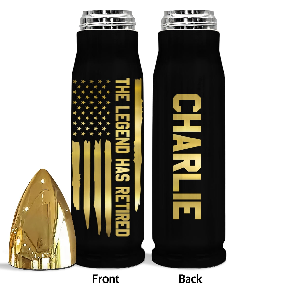 The Legend Has Retired Custom Name - Personalized Bullet Tumbler - United States 250th Anniversary Keepsake For Veterans, Retirement Gifts Patriotic