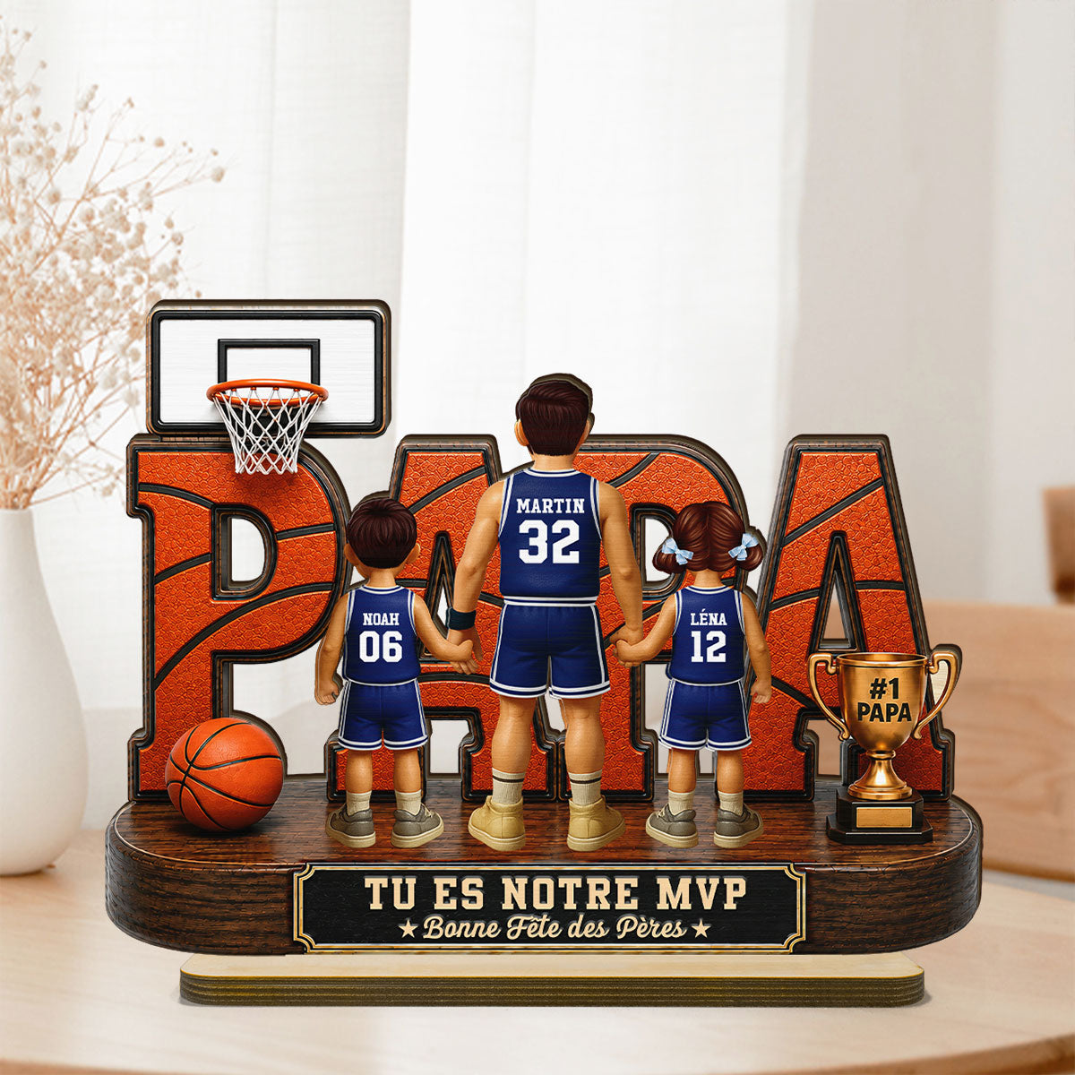 Papa basketteur légendaire - Tu es notre MVP - Plaque personnalisée en bois 2 couches - Cadeau de Fête des Pères pour papa, mari et fans de basketball