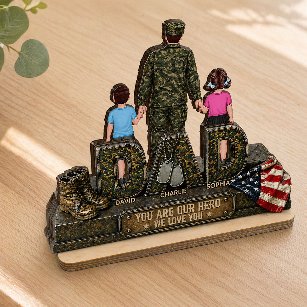 Army Dad You Are Our Hero - Personalized 2-Layered Wooden Plaque -  Gift For Dad, Husband