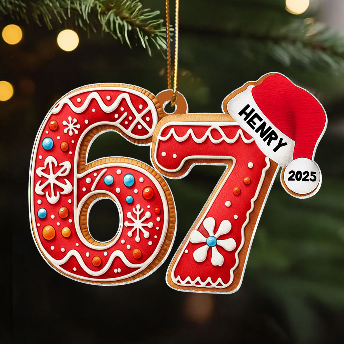 Gingerbread 67 Six Seven - Personalized Acrylic Ornament - Teen Slang Funny Tree Decor, Funny Teen Grandkid Gift