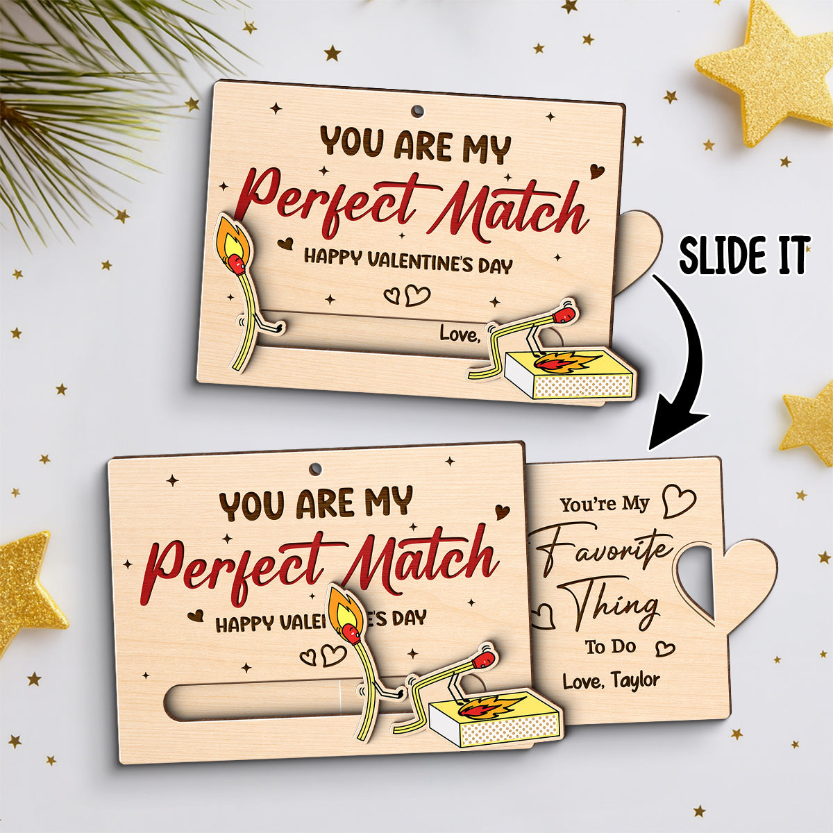 You're My Perfect Match Funny Inappropriate Couple - Personalized Wooden Slider Ornament - Valentine's Day Gift For Him, For Her
