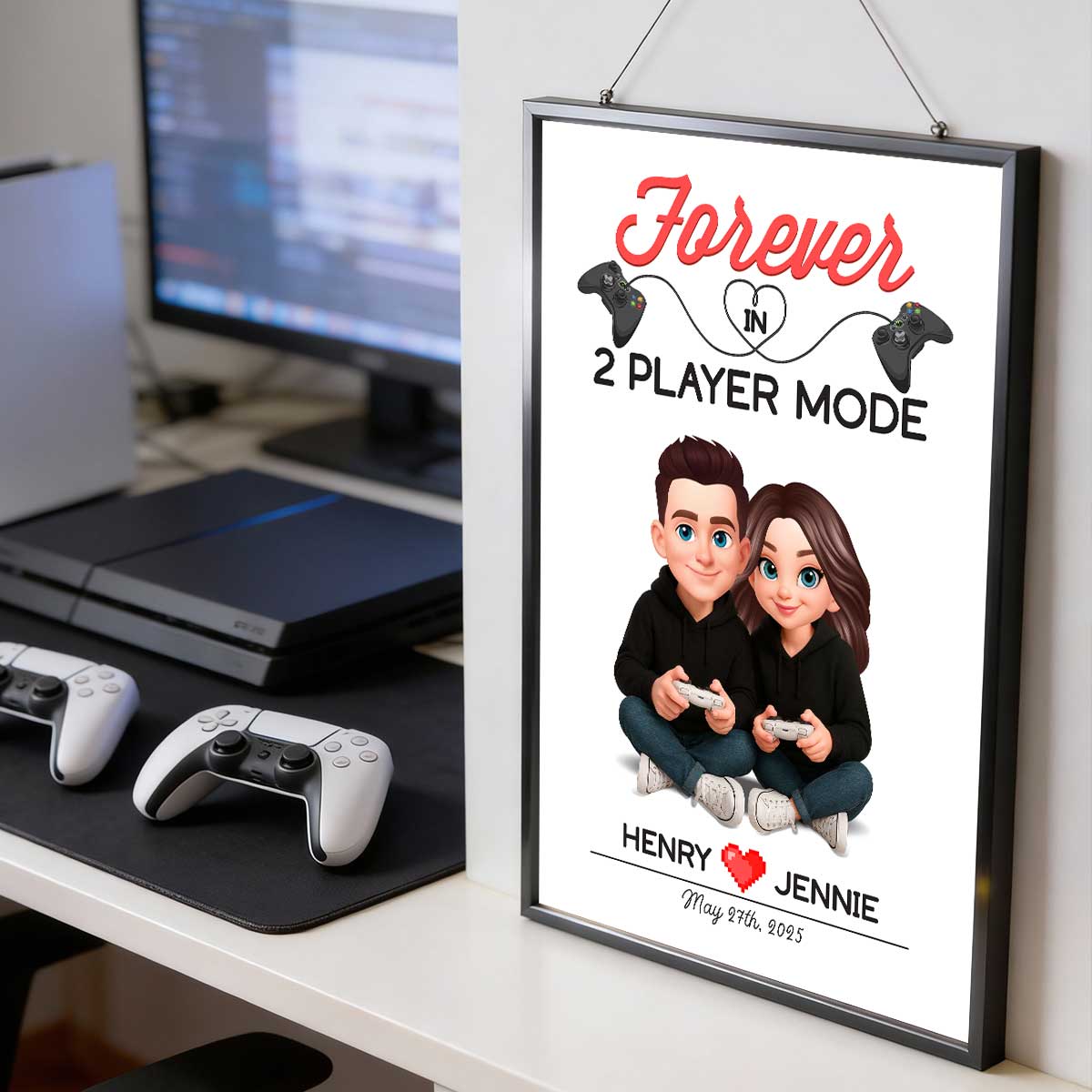 Gaming Couple Forever In 2 Player Mode - Personalized Poster - Heartfelt Valentine, Anniversary Gift For Gamers, For Him, For Her