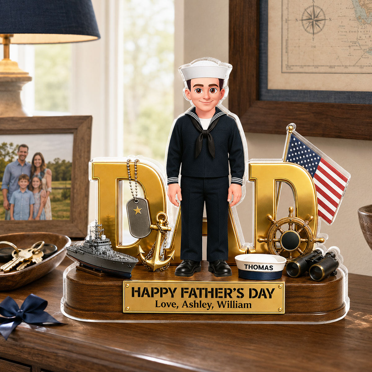 Proud American Navy Dad You Are Our Hero - Personalized Acrylic Block Plaque -  Gift For Dad