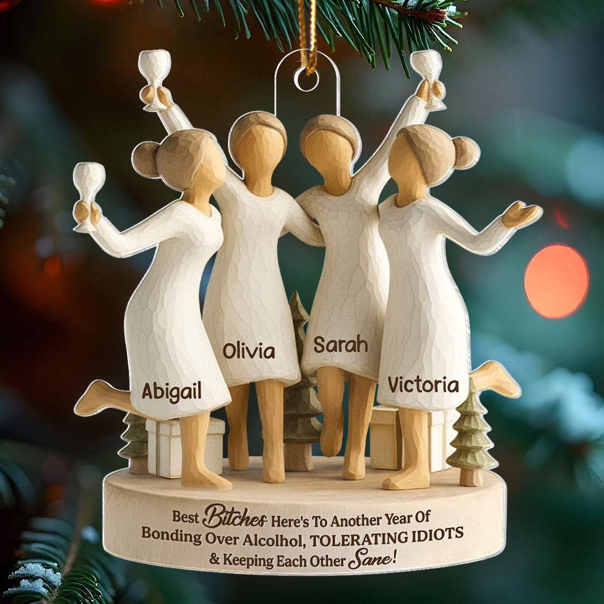 Here's to Another Year of Bonding over Alcohol - Personalized Acrylic Ornament - Christmas Gift for Best Friends